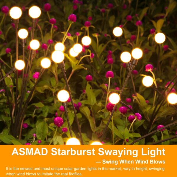 Solar Garden Lights, ASMAD 4 Pack 32 LED Solar Outdoor Lights, Outdoor Decorations Lights, Solar Swaying Lights, Firefly Lights for Patio Pathway Outdoor Decor, Big Bulb Solar Swaying Lights - Image 5