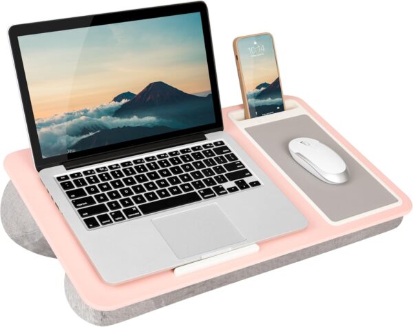 LAPGEAR Home Office Lap Desk with Device Ledge, Mouse Pad, and Phone Holder - Pink - Fits up to 15.6 Inch Laptops - Style No. 91584