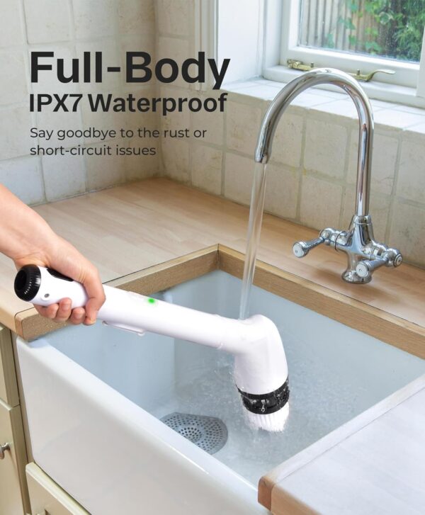 LyriFine Electric Spin Scrubber, New Full-Body IPX7 Waterproof Bathroom Cleaner Brush, Shower Scrubber with Long Handle & 2 Speed, Heads Replacement, Cleaning Supplies for Tub Shower Tile Floor - Image 3