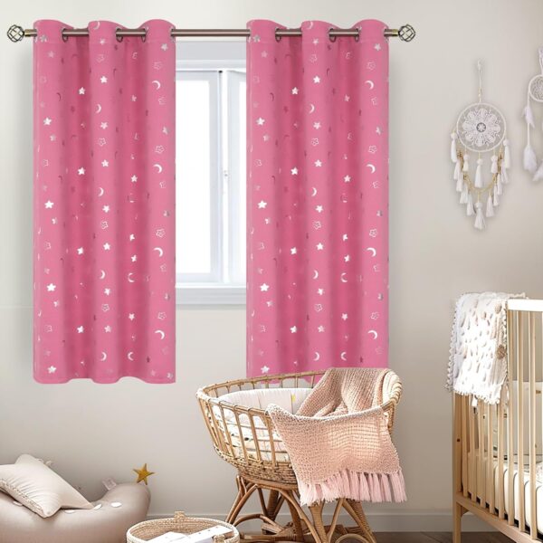 BGment Pink Curtains for Girls Bedroom, Star and Moon Blackout Curtains for Kids Babys Room 63 Inch Long, Thermal Insulated Room Darkening Window Drapes with Grommet for Nursery, 2 Panels, 42 Wide - Image 2