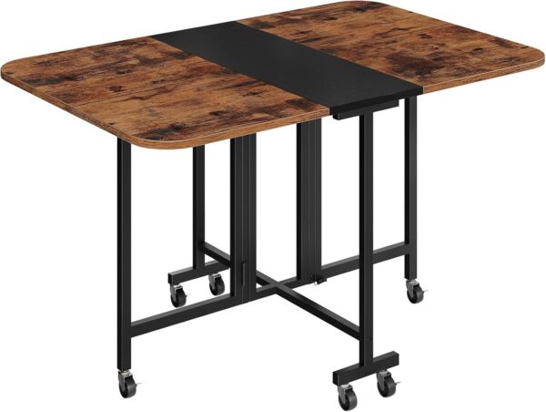 Folding Dining Table, Moveable Dining Table with Wheels, Foldable Dining Table, Space Saving Dining Table, for Dining Room, Kitchen, Living Room, Rustic Brown and Black TCZ04BF - Image 9