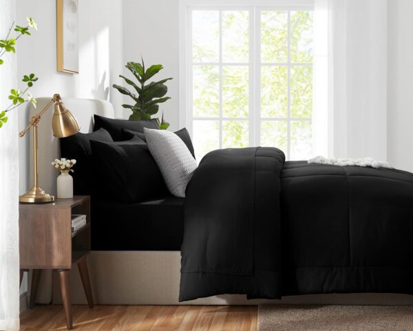 CozyLux Queen Comforter Set Black 7 Pieces Bed in a Bag Black Comforters Queen Size Bed Set Bedding Sets Queen with All Season Stitch Quilted Comforter, Flat Sheet, Fitted Sheet, Pillowcases - Image 4