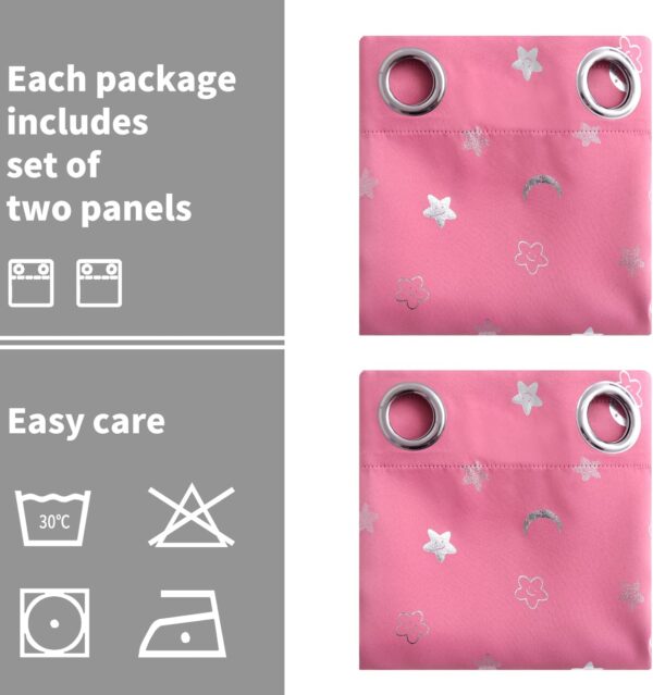 BGment Pink Curtains for Girls Bedroom, Star and Moon Blackout Curtains for Kids Babys Room 63 Inch Long, Thermal Insulated Room Darkening Window Drapes with Grommet for Nursery, 2 Panels, 42 Wide - Image 9