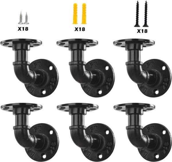 12 Pack Industrial DIY Pipe Shelf Brackets ,Vintage Black Iron Wall Mount Pipe Shelving Bracket, Rustic Home Pipe Shelf