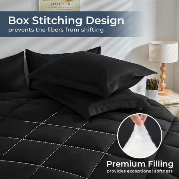 HEVUMYI Black Queen Comforter Set - 7-Piece All Season Bed in a Bag Queen, Ultra Soft Bedding Set with Comforter, Flat Sheet, Fitted Sheet, Pillowcases, Pillow Shams, Black - Image 5