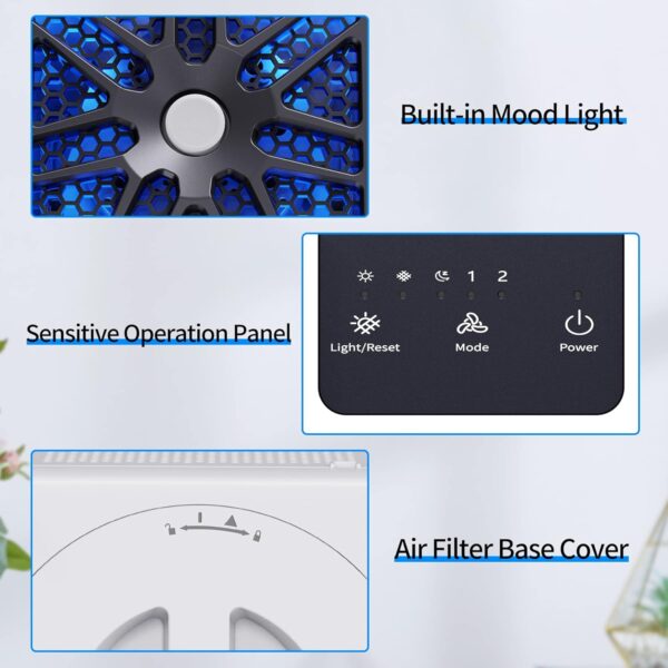 AROEVE Air Purifiers for Bedroom Air Purifier With Aromatherapy Function For Pet Smoke Pollen Dander Hair Smell 20dB Air Cleaner For Bedroom Office Living Room, MK06- Black(Available for California) - Image 7