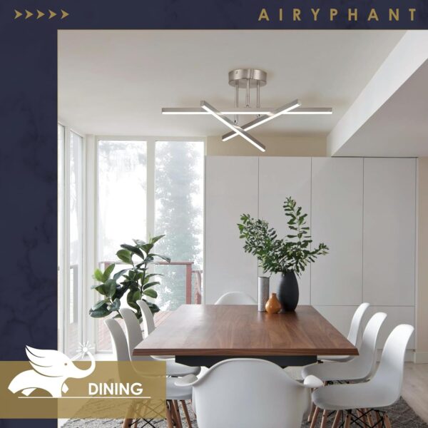 Modern LED Chandelier 18W Dimmable Nickel Semi Flush Mount Ceiling Light Fixture for Kitchen Dining Room Foyer Entry, 23.82" - Image 6