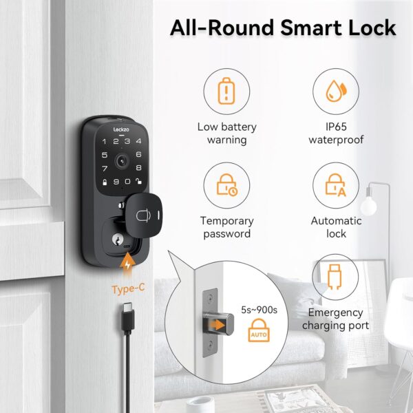 Video Smart Lock with Doorbell, 6 in 1 Keyless Entry Door Lock, Built-in WiFi Camera Deadbolt Lock for Front Door, Fingerprint, Keypad Code, App Control, Voice Control, Auto Lock, IP65, Video Calling - Image 5