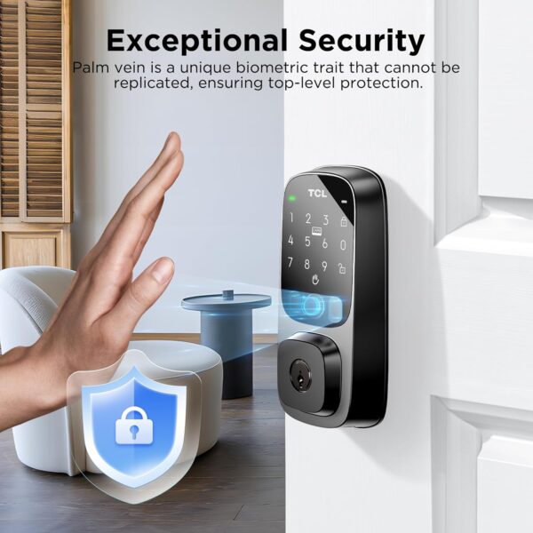 TCL D1 Pro Palm Vein Smart Lock, Keyless Entry Door Lock, Upgraded Rechargeable Battery, Front Door Smart Lock, App Remote Control, Electronic Deadbolt Lock, Auto Lock, Waterproof, Works with Alexa - Image 8