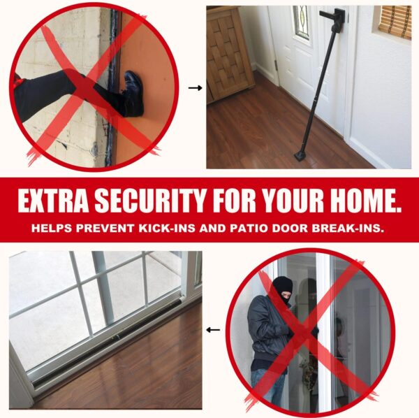 SECURITYMAN 2-in-1 Door Security Bar & Sliding Patio Door Security Bar (2 Pack) via Interchangeable Caps - Heavy Duty Iron Construction Door Stoppers for Home, Apartment, Travel Hotel - Black - Image 7