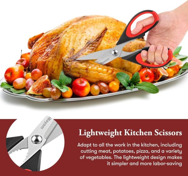iBayam Kitchen Scissors All Purpose Heavy Duty, Kitchen Utensils Set, Stainless Steel Cooking Utensils Gadgets, Meat Poultry Food Shears Dishwasher Safe Utility Tools Home Gift, with Protective Sheath - Image 5