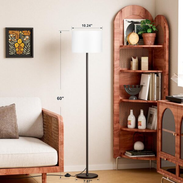 Modern Floor Lamp Simple Design with White Shade, Foot Pedal Switch, 60" Small Tall Lamps for Living Room Bedroom Office Dining Room Kitchen, Black Pole Lamp(Without Bulb) - Image 2