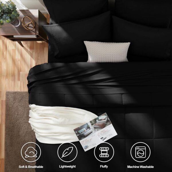 CozyLux Queen Comforter Set Black 7 Pieces Bed in a Bag Black Comforters Queen Size Bed Set Bedding Sets Queen with All Season Stitch Quilted Comforter, Flat Sheet, Fitted Sheet, Pillowcases - Image 2