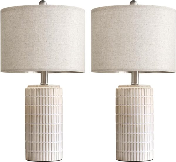 PoKat 23" Modern Ceramic Table Lamp Set of 2 for Living Room White Desk Lamps for Bedroom Farmhouse Bedside Nightstand Bedside Lamp End Table Lamps Beige - Image 7