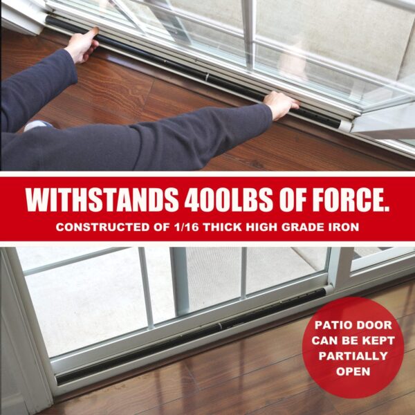 SECURITYMAN 2-in-1 Door Security Bar & Sliding Patio Door Security Bar (2 Pack) via Interchangeable Caps - Heavy Duty Iron Construction Door Stoppers for Home, Apartment, Travel Hotel - Black - Image 5