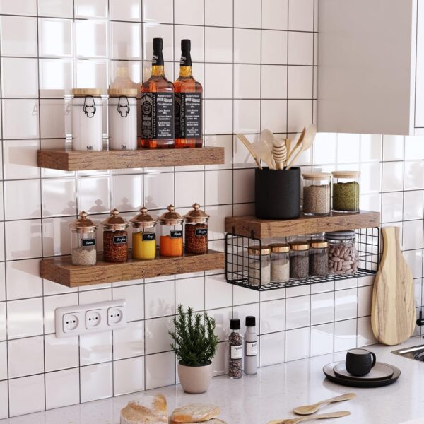 QEEIG Bathroom Shelves Over Toilet Wall Mounted Floating Shelves Farmhouse Shelf Toilet Paper Storage Small 16 inch Set of 3, Rustic Brown (019-BN3) - Image 7