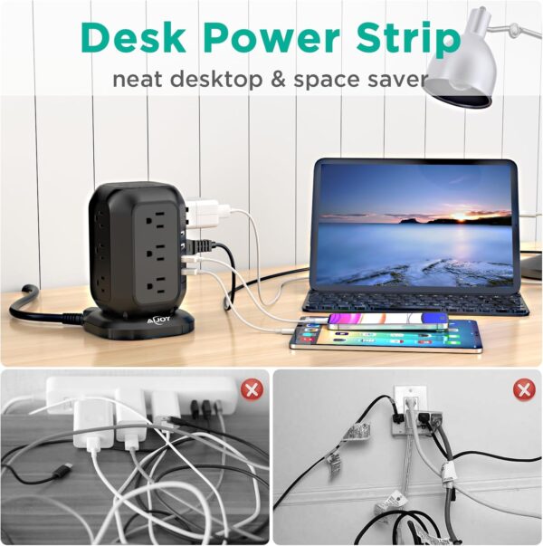 Power Strip Tower with USB Ports-AiJoy Surge Protector with 12 AC Outlet and 4 USB Ports, 10 Ft Extension Cord with Multiple Outlets, Charging Station with Overload Protection, for Home Office Dorm - Image 5