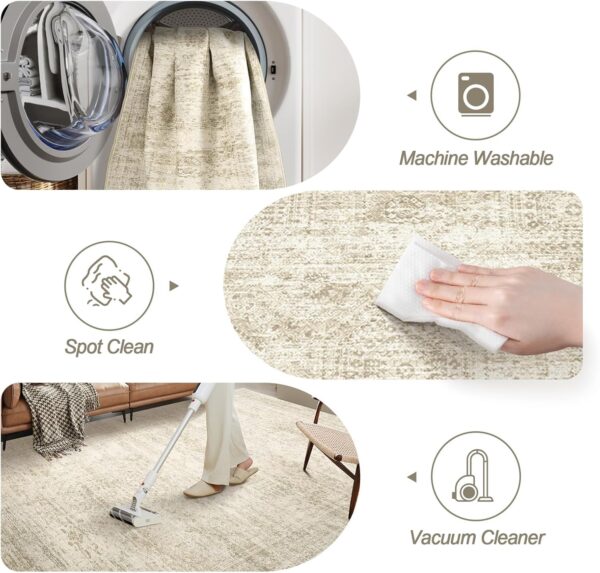 Washable Area Rug 8x10, Large Soft Rugs for Living Room Vintage Beige Rug 8x10 Area Rugs for Bedroom Dining Room Non-Slip Stain Resistant Under Table Rug - Image 4