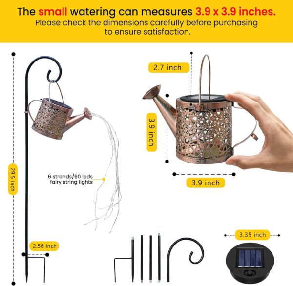 Solar Lights Outdoor Decorative, Metal Solar Watering Can Lights Waterproof, Small Hanging Solar Garden Decor Yard Lights Outside Patio Lawn, Gifts for Mom Grandma Women Birthday(Warm White) - Image 3