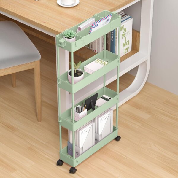 SPACELEAD Slim Storage Cart 4 Tier,Bathroom Organizer Rolling Utility,Mobile Shelving Unit Slide Out for Office, Kitchen, Laundry Room & Narrow Places，Green - Image 5