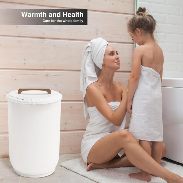 SAMEAT Heated Towel Warmers for Bathroom - Large Towel Warmer Bucket, Wood Handle, Auto Shut Off, Fits Up to Two 40"X70" Oversized Towels, Best Ideals - Image 3