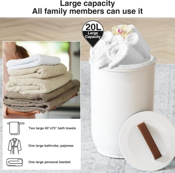 SAMEAT Heated Towel Warmers for Bathroom - Large Towel Warmer Bucket, Wood Handle, Auto Shut Off, Fits Up to Two 40"X70" Oversized Towels, Best Ideals - Image 5