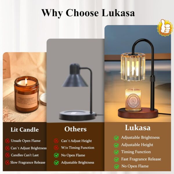 Lukasa Candle Warmer Lamp, with Timer and Dimmer, Adjustable Height, Gifts for Women Mom, House Warming Gifts New Home Decor, Wax Melt Warmer for Scented Jar Candles, with 2 Bulbs - Image 5