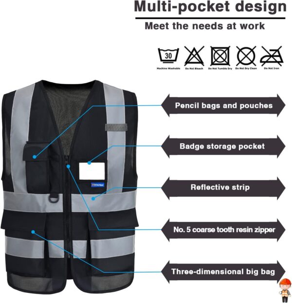 Reflective Security Safety Vests Heavy Duty with 7 Pockets and Front Zipper - Image 5