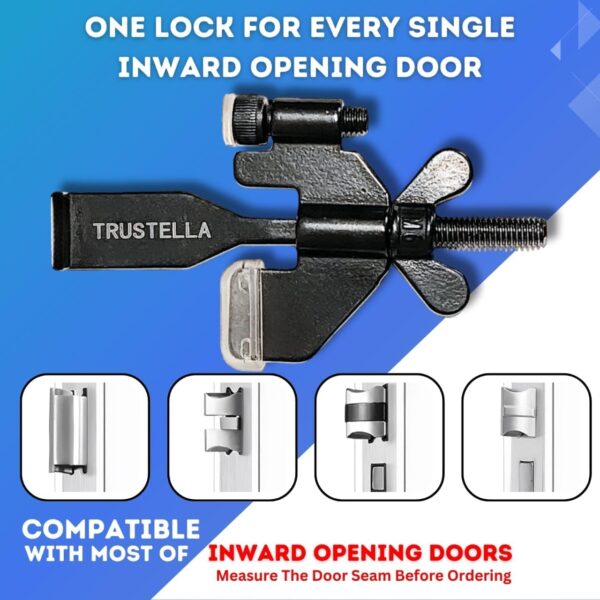 Original Trustella Heavy-Duty Portable Door Lock - Stainless Steel Security Device for Enhanced Safety - Ideal for Home, Travel, Hotels, Apartments - Silicone Protector Caps Included (1, Black) - Image 5