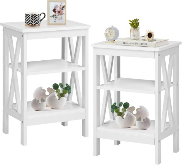 VECELO Versatile Side/End Table with Storage Shelf Nightstands for Living Room,Bedroom Furniture, Shelves, Pearl White