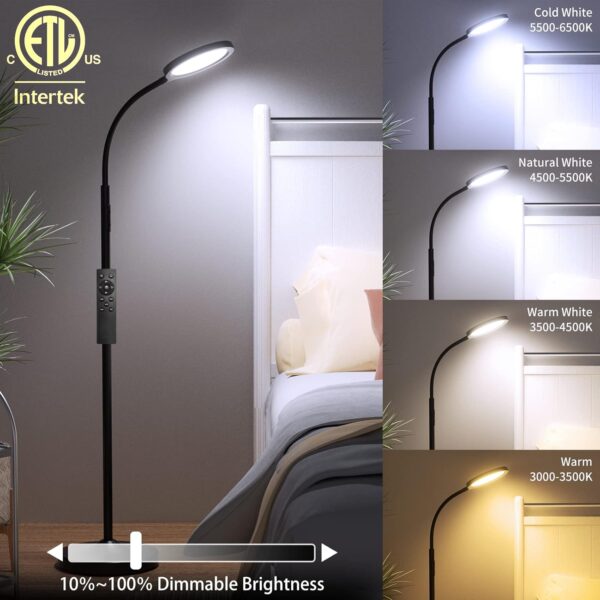 luckystyle Floor Lamp,Super Bright Dimmable LED Lamps for Living Room, Custom Color Temperature Standing Lamp with Remote Push Button, Adjustable Gooseneck Reading Floor Lamp for Bedroom Office Black - Image 2