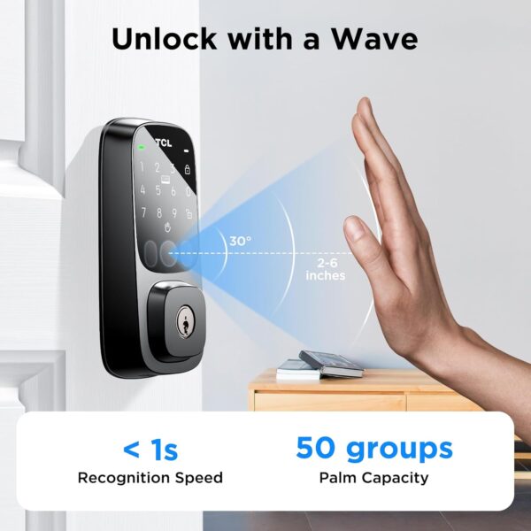 TCL D1 Pro Palm Vein Smart Lock, Keyless Entry Door Lock, Upgraded Rechargeable Battery, Front Door Smart Lock, App Remote Control, Electronic Deadbolt Lock, Auto Lock, Waterproof, Works with Alexa - Image 2