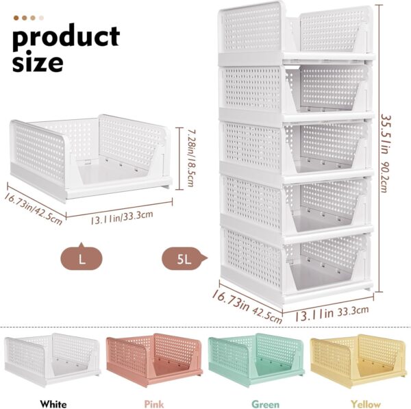 SNSLXH 5 Pack Stackable Closet Organizer Box, Multifunctional & Foldable Closet Storage Basket for Bathroom Kitchen Laundry Room Wardrobe Storage, Space-Saving Clothes Storage Drawer Organizer, White - Image 2