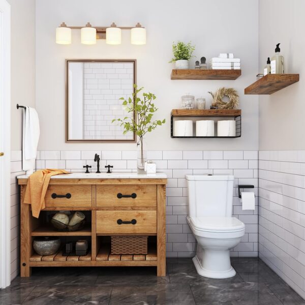 QEEIG Bathroom Shelves Over Toilet Wall Mounted Floating Shelves Farmhouse Shelf Toilet Paper Storage Small 16 inch Set of 3, Rustic Brown (019-BN3) - Image 2