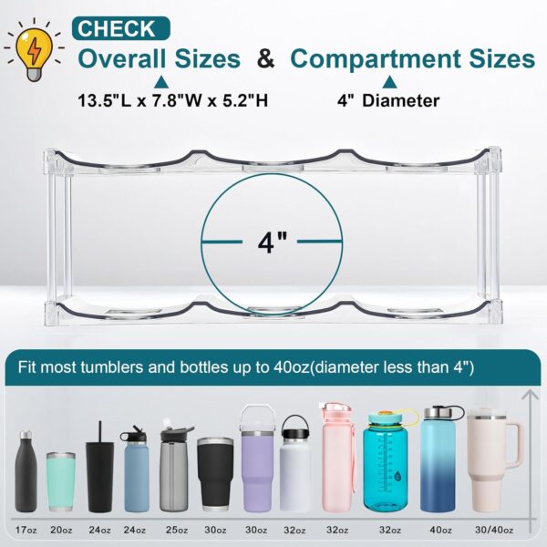 LANDNEOO Stackable Water Bottle Organizer Holder - for Stanley & Others' Large Tumbler Organization - Clear Wine Rack, Bottle Holder for Home Countertop Fridge Pantry Shelf, 3 Tier Hold 9 - Image 3