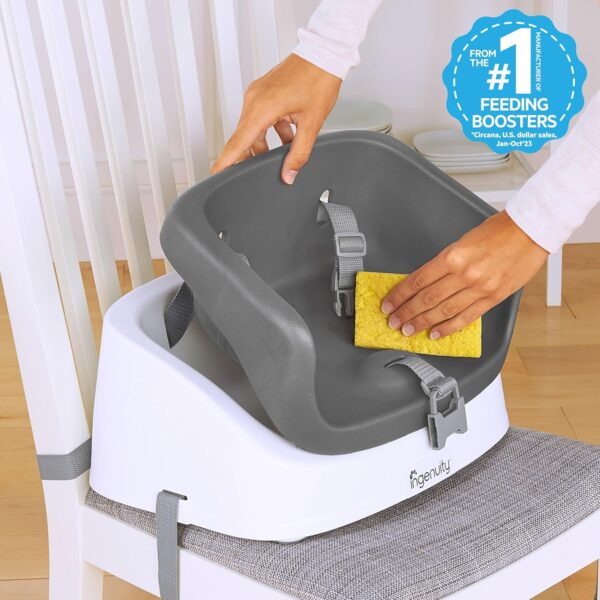 Ingenuity SmartClean Toddler Booster Seat for Kitchen Chair – Lightweight for on-the-go, Easy-Clean, 3-Point Harness Strap – Booster Seat for Dining Table, Slate - Image 2