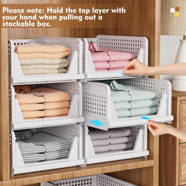 SNSLXH 5 Pack Stackable Closet Organizer Box, Multifunctional & Foldable Closet Storage Basket for Bathroom Kitchen Laundry Room Wardrobe Storage, Space-Saving Clothes Storage Drawer Organizer, White - Image 6