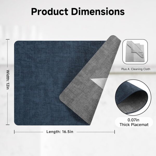Faux Leather Vinyl Placemats Set of 6 Wipeable Heat Resistant Place Mats 100% Washable - Waterproof - Anti Slip Reversible Table Mats for Kitchen/Dining/Party, 12" x 16.5", Navy Blue & Dark Grey - Image 5