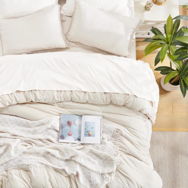 Andency Queen Comforter Set Beige, 3 Pieces Boho Lightweight Fluffy Bedding Comforters & Sets, Soft Tassel All Seasons Bed Set Gift Choice (90x90In Comforter & 2 Pillowcases) - Image 6