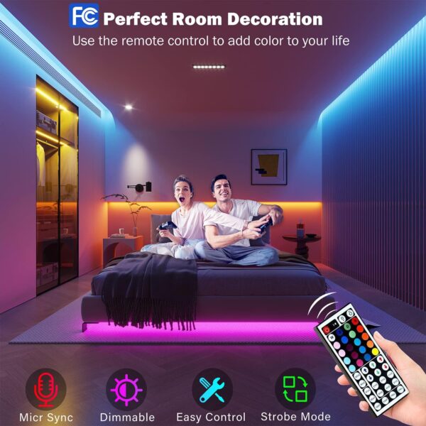 Led Lights for Bedroom 100 ft (2 Rolls of 50ft) Music Sync Color Changing RGB Led Strip Lights with Remote App Control Bluetooth Led Strip, Led Lights for Room Home Kitchen Party Decor - Image 3