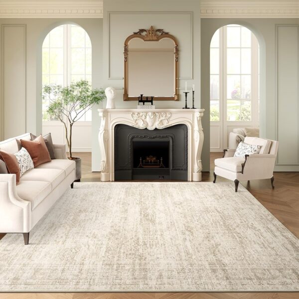 Washable Area Rug 8x10, Large Soft Rugs for Living Room Vintage Beige Rug 8x10 Area Rugs for Bedroom Dining Room Non-Slip Stain Resistant Under Table Rug