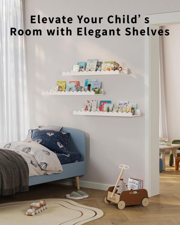 G&W Gruwald Nursery Book Shelves, Set of 3, Nursery Decor for Baby and Toddler, Scalloped Shelves, Book Shelf for Kids Rooms, Wall Book Shelves for Bedroom Kids, Floating Book Shelves for Wall - Image 3