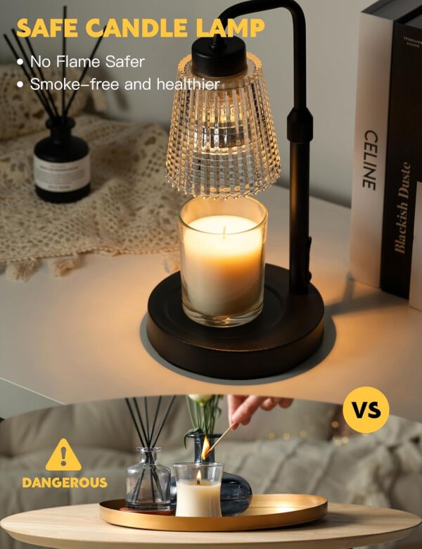 Candle Warmer Lamp with Timer, Adjustable Height Candle Warmer, Dimmable, Home Decor, Wax Warmer Lamp for Jar Candles with 2 Bulbs, Black - Image 2