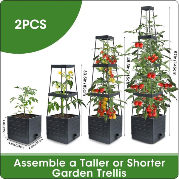 MQFORU 2 Packs Raised Garden Bed Tomato Planter with Trellis, 57" Tomato Cages for Climbing Vegetables Plant, Self Watering Planters Box for Garden Pots for Patio Greenhouse Indoor Outdoor（2PCS） - Image 5