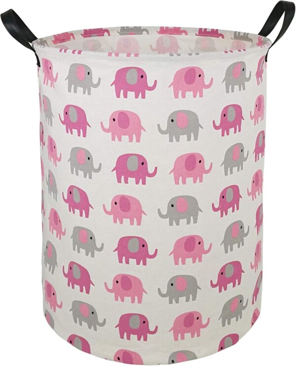 19.7 Laundry Hamper Toys Box Storage Bins Canvas Waterproof Collapsible Clothes Organizer Basket with Handle Freestanding Large Cute Light Weight for Home Kids Baby Room(elephant)