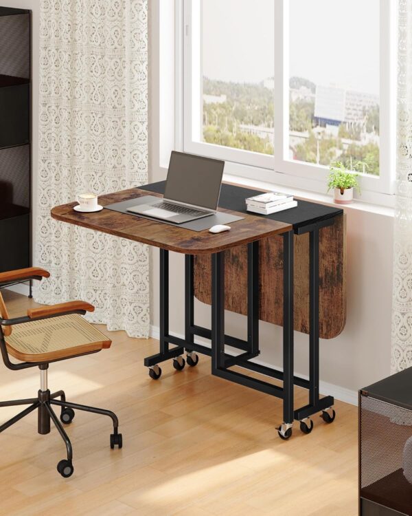 Folding Dining Table, Moveable Dining Table with Wheels, Foldable Dining Table, Space Saving Dining Table, for Dining Room, Kitchen, Living Room, Rustic Brown and Black TCZ04BF - Image 4
