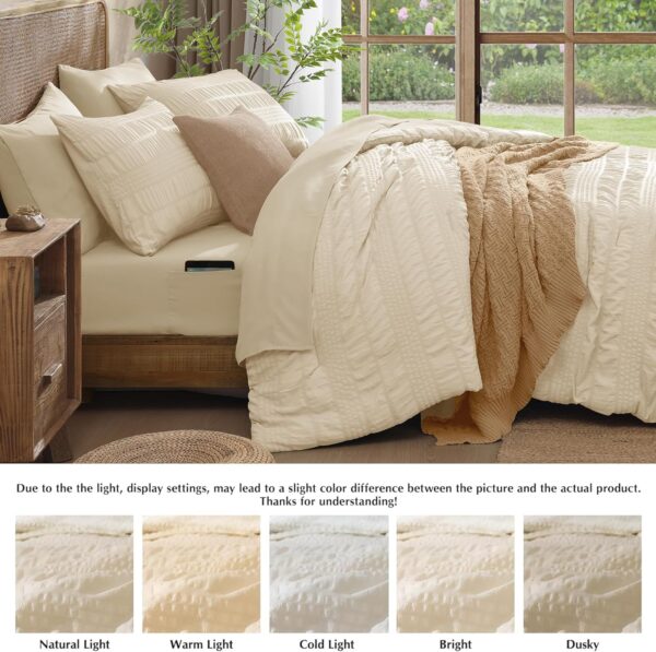 CASAAGUSTO Queen Comforter Set, 7 Pieces Beige Seersucker Bed in a Bag Queen Size Soft All Seasons, Bedding Sets with Comforter, Flat Sheet, Fitted Sheet, 2 Pillow Shams, 2 Pillowcases - Image 7
