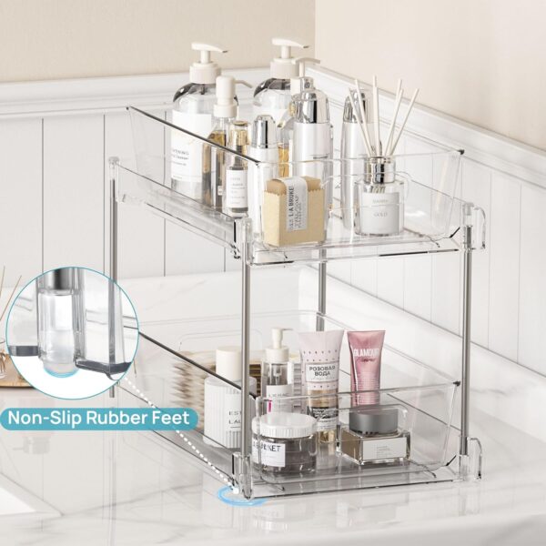Vtopmart 4 Pack Bathroom Organizer, 2 Tier Clear Under Sink Organizers Vanity Countertop Storage Container,Cabinet Drawers Bins, Pull-Out Organization with Track for Pantry, Kitchen - Image 5