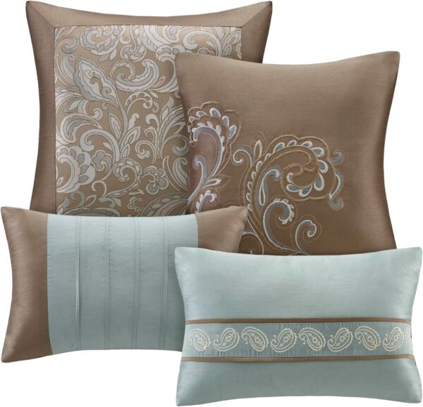 Madison Park Essentials Brystol 24 Piece Room in a Bag Faux Silk Comforter Jacquard Paisley Design Matching Curtains Down Alternative Hypoallergenic All Season Bedding-Set, Queen (90 in x 90 in), Blue - Image 11