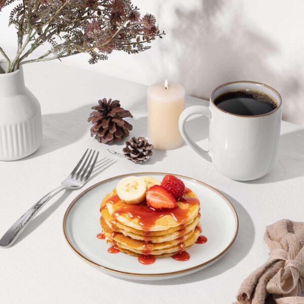 Herogo 12 Pieces Stoneware Dinnerware Dishes Set for 4, Kitchen Handmade Dining Plates and Bowls Sets, Double Reactive Glaze, Microwave & Dishwasher Safe, Scratch Resistant, Ivory White - Image 9